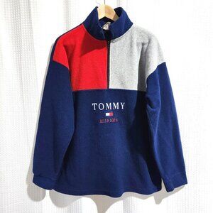 Tommy Hilfiger Fleece Sweater 1/4 Zip Colorblock Blue Red Grey Pullover